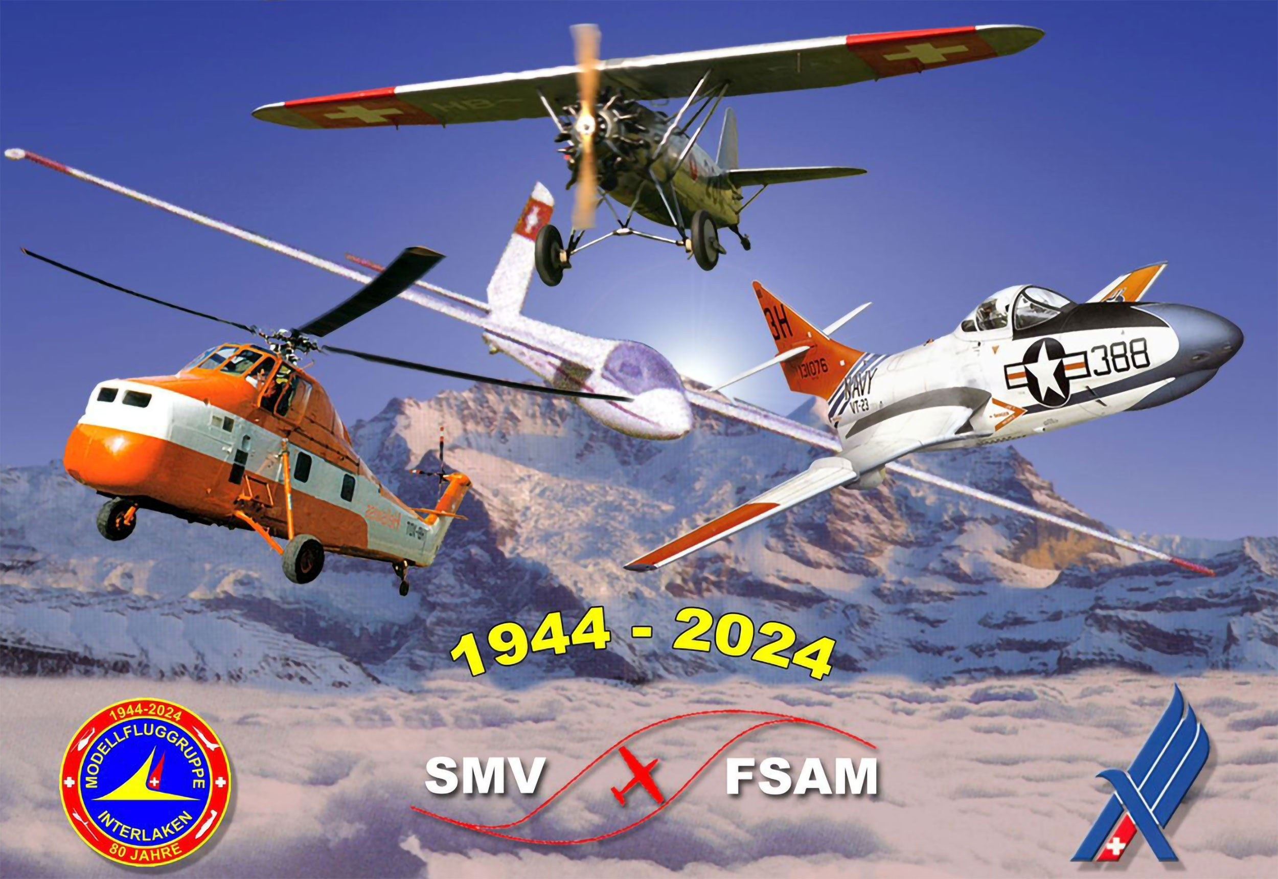 Plakat zum Jubiläum 80 Jahre Modellfluggruppe Interlaken