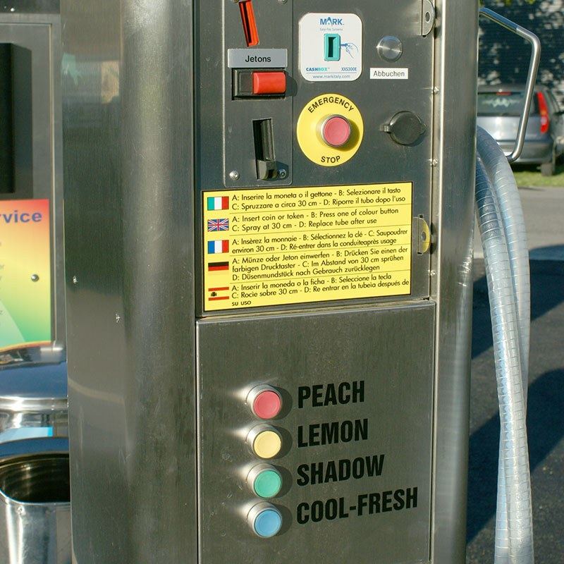 Parfümierstation mit den Duftnoten Peach, Lemon, Shadow und Cool-Fresh