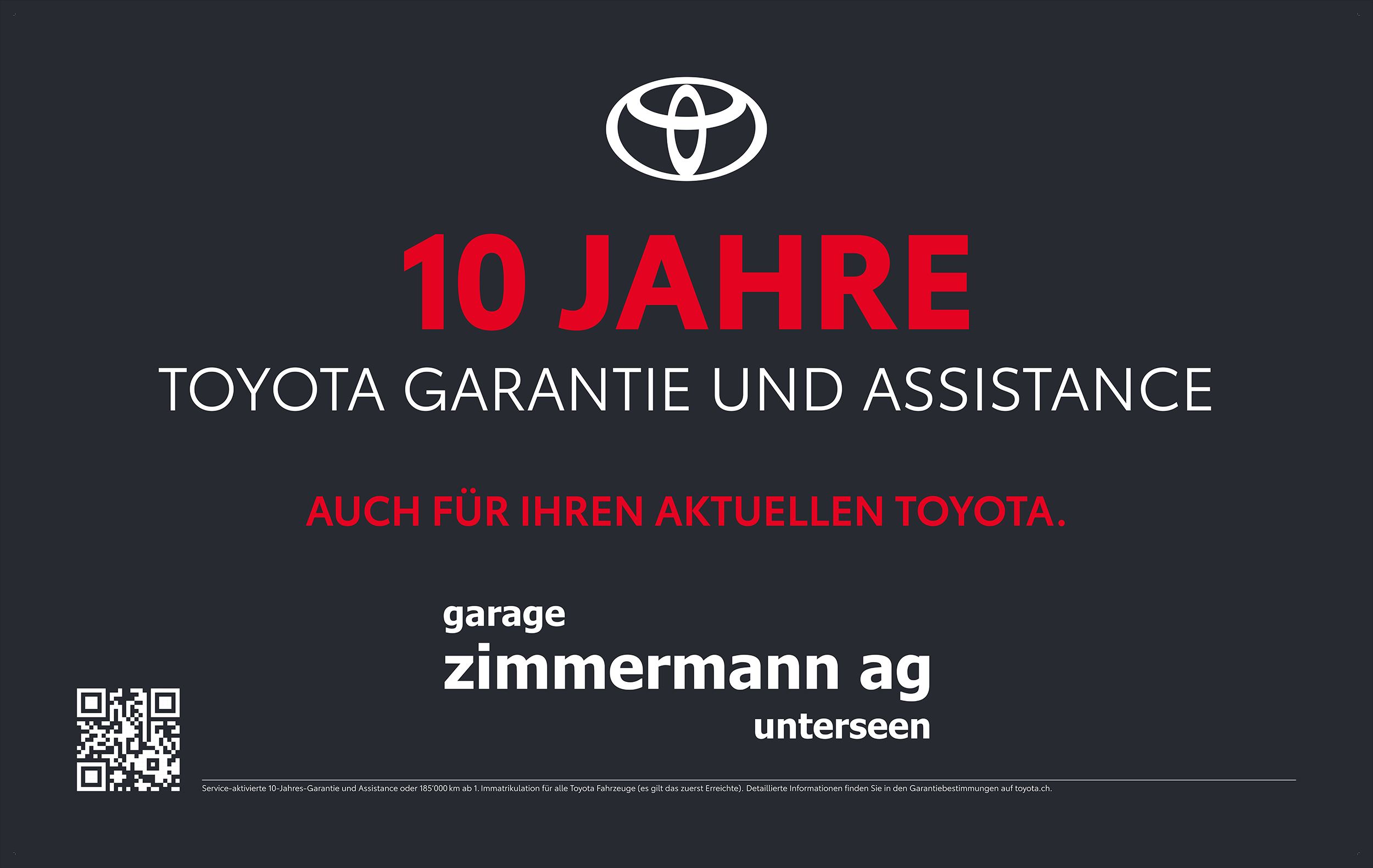 Toyota Garantie Banner der Garage Zimmermann AG Unterseen